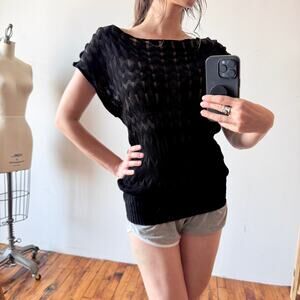 MISSONI 2000s Y2K Sleeveless Dolman Knit Black Chevron Top